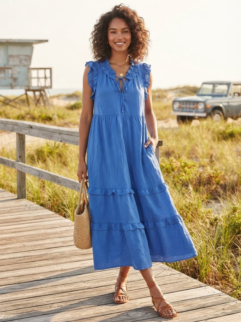 UMGEE Blue Ruffle-Tiered Maxi Dress - Women